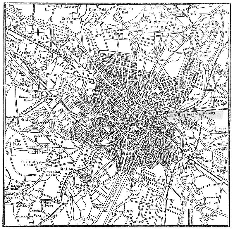 英国伯明翰古董地图- 19世纪